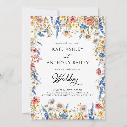 Invitation Pays Fleur sauvage Mariage Détails et site Web (Devant)