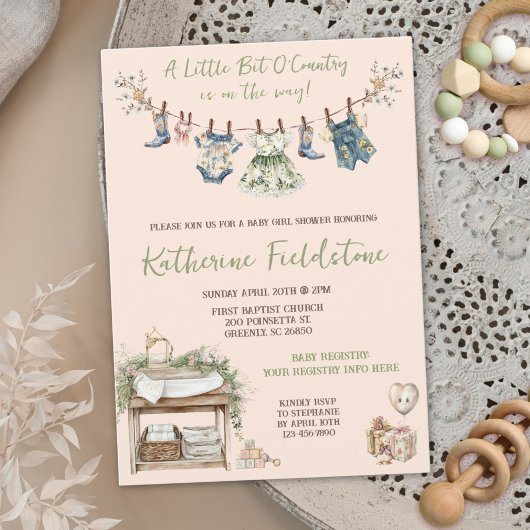 Invitation Pays Fleurs sauvages Clothesline bébé fille Douche