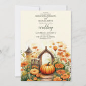 Invitation Pays Floral Citrouille Mariage de script (Devant)