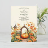 Invitation Pays Floral Citrouille Mariage de script (Debout devant)