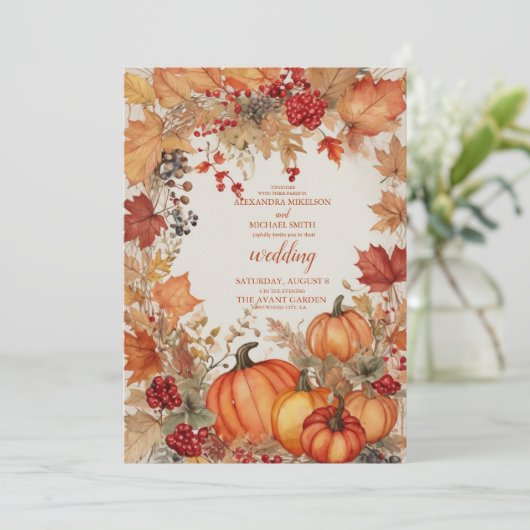 Invitation Pays Floral Citrouille Mariage de script (Debout devant)