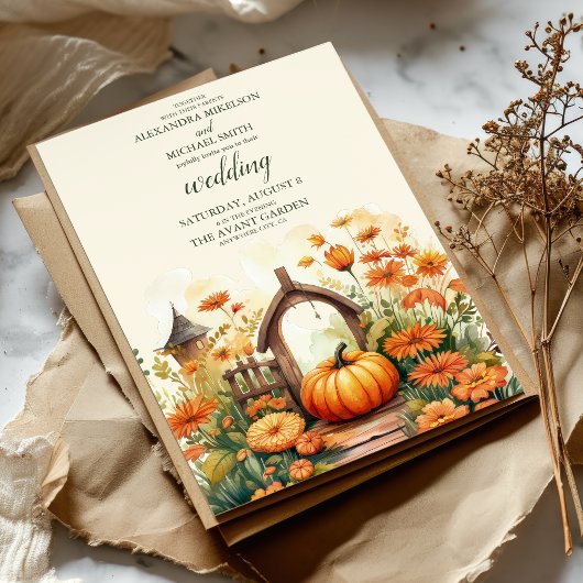 Invitation Pays Floral Citrouille Mariage de script