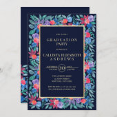 Invitation Pays Floral Fraises Aquarelle Graduation (Devant / Derrière)