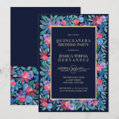 Invitation Pays Floral Fraises Aquarelle Quinceañera (Devant / Derrière)