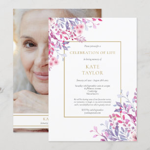 Invitation Pays Floral Photo Funérailles Célébration de la vi