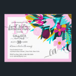 Invitation Pays Golden Rose Floral Feuille Bordure Sweet 16<br><div class="desc">Cette invitation pour fêtes d'anniversaire en sweet sixteen de campagne est parfaite pour l'été et le printemps. Il présente des fleurs rouges bordeaux dessinées à la main, jaunes dorés, vertes turquoises, roses rousses, bleu aqua et rose néon, et des fleurs florales illustrées feuilles au-dessus d'une bordure rose vif et arrière...</div>