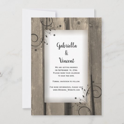Invitation Pays Grange Fleurs de bois Mariage Enregistrer la (Devant)