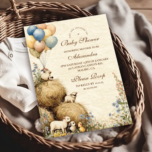 Invitation Pays Hay Bale Baby shower d'animaux de ferme