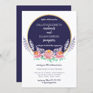 Invitation Pays Marine Lilac rose Fleur sauvage Engagement