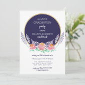 Invitation Pays Marine Pink Lilac Fleur sauvage Graduation (Debout devant)