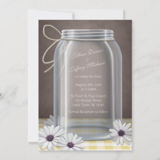 Invitation Pays Mason Jar Daisy Jaune Mariage Brown (Devant)