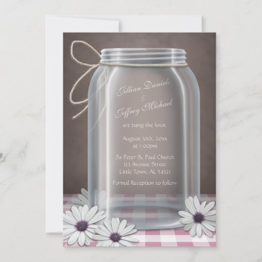 Invitation Pays Mason Jar Daisy Rose En vichy Mariage (Devant)