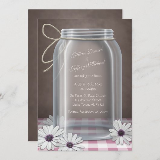 Invitation Pays Mason Jar Daisy Rose En vichy Mariage (Devant / Derrière)