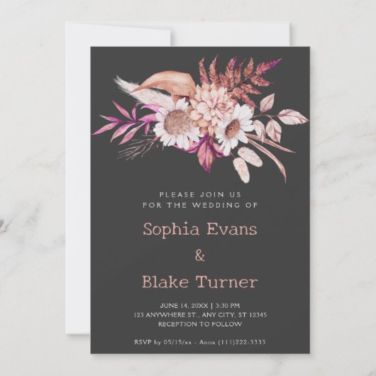 Invitation Pays moderne Floral Botanique Gris Mariage (Devant)