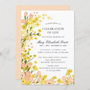 Invitation Pays moderne Jaune Rose Foral Funérailles