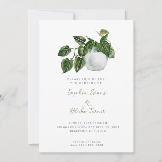 Invitation Pays moderne Postal Plante Mariage blanc (Devant)