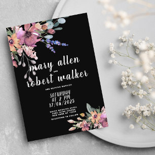 Invitation Pays noir lavande rose vert lavande mariage floral