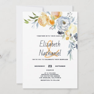 Invitation Pays orange bleu blanc floral botanique mariage