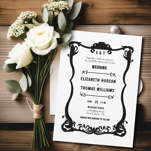 Invitation Pays Ouest noir blanc cadre Mariage officiel