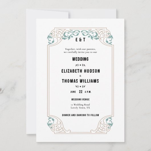Invitation Pays Ouest Sud-Ouest Turquoise Mariage (Devant)