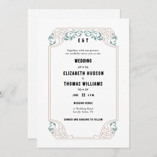 Invitation Pays Ouest Sud-Ouest Turquoise Mariage (Devant / Derrière)