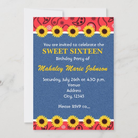 Invitation Pays Ouest Sunflowers Denim Bandana Parti (Devant)