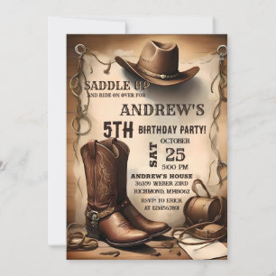 Invitation Pays personnel Western Saddup Cowboy Anniversaire