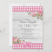 Invitation Pays rose En vichy Baby shower Floral (Devant)