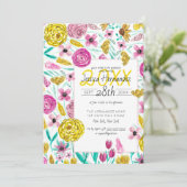 Invitation Pays Rose Jaune Aquarelle Florale Graduation (Debout devant)