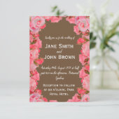 Invitation Pays rose mariage fleuri et marron rustique (Debout devant)