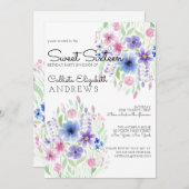 Invitation Pays Rose violet d'aquarelle florale douce 16 (Devant / Derrière)