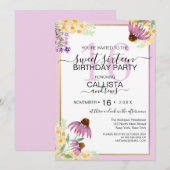 Invitation Pays Rose violet jaune Fleurs sauvages doux 16 (Devant / Derrière)