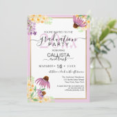 Invitation Pays Rose violet jaune Fleurs sauvages Graduation (Debout devant)