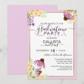 Invitation Pays Rose violet jaune Fleurs sauvages Graduation (Devant / Derrière)