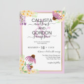 Invitation Pays rose violet jaune Fleurs sauvages Mariage (Debout devant)