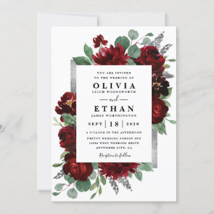 Invitation Pays Rouge et Argent Bourgogne Rose Mariage d'hive