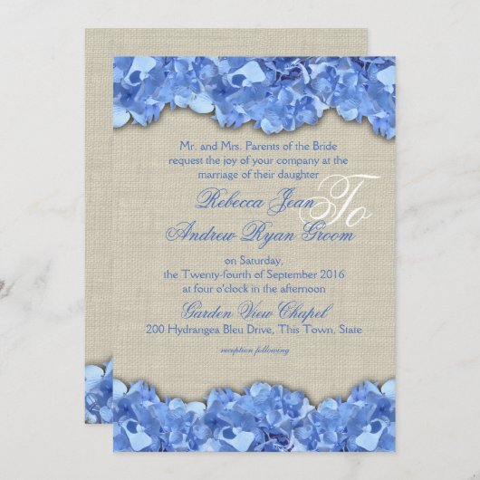 Invitation Pays Russe Bleu Hydrangea (Devant / Derrière)