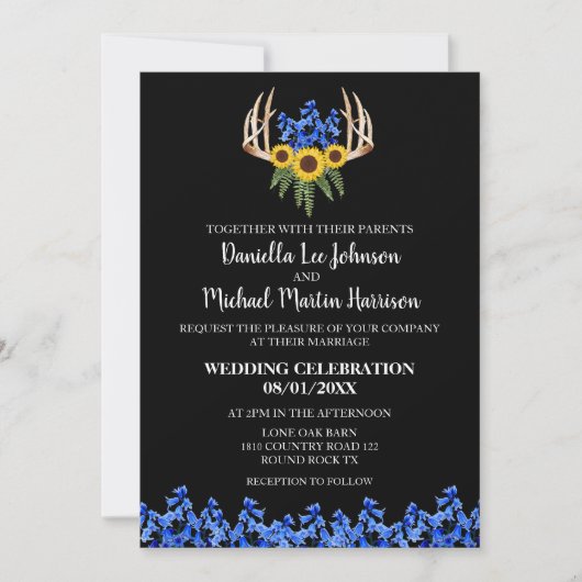 Invitation Pays Russe Floral Antlers Mariage (Devant)