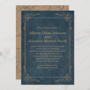 Invitation Pays Russe Marine bleu Tan Chalkboard Mariage