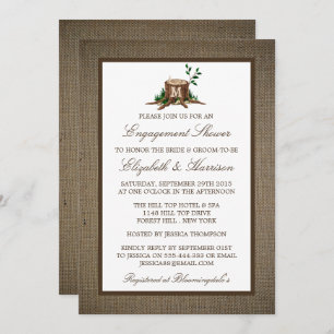 Invitation Pays Russe Monogramme Fiançailles Burlap Arbre