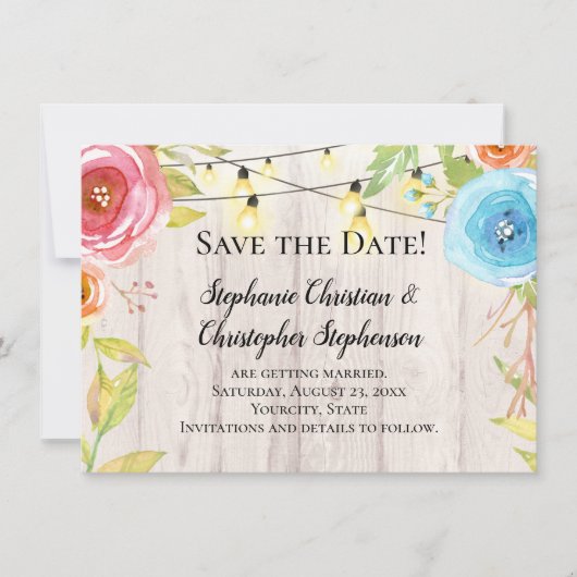 Invitation Pays Rustic Bois Chaîne Lumière Enregistrer la dat (Devant)