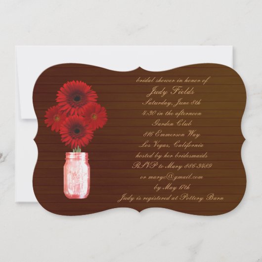 Invitation Pays Rustic Red Mason Jar Fête des mariées Invitat (Devant)