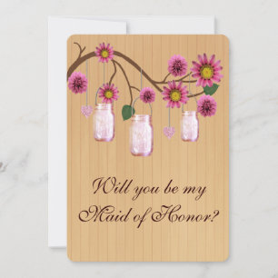 Invitation Pays Rustic Rose Mason Jars Maid Of Honor Card