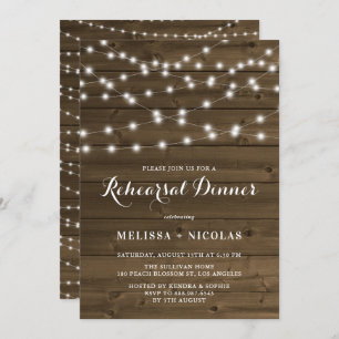 Invitation Pays Rustic String Lights Dîner de répétition
