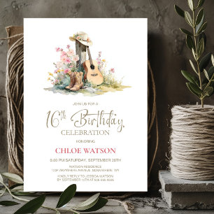Invitation Pays rustique 16e fête d'anniversaire