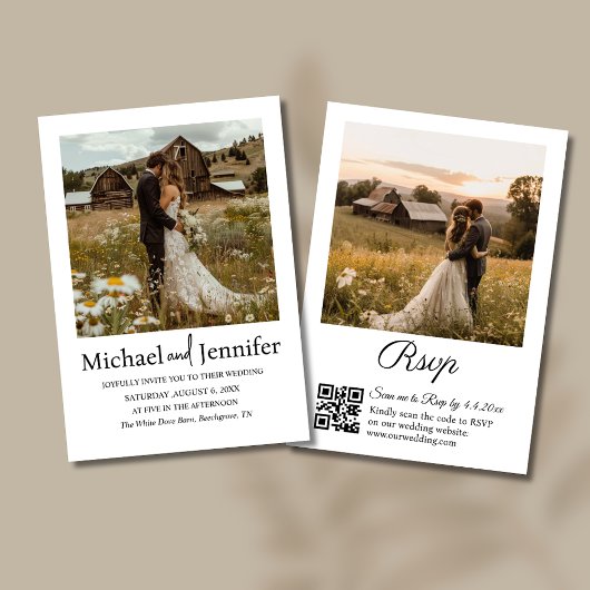 Invitation pays rustique 2 photos qr code rsvp mariage