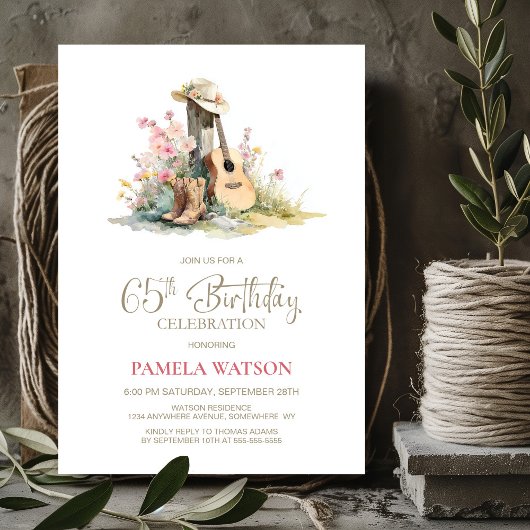 Invitation Pays rustique 65e fête d'anniversaire