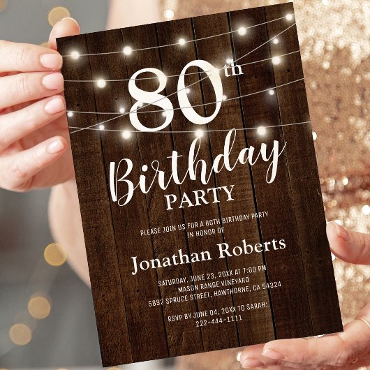 Invitation Pays rustique 80e fête d'anniversaire