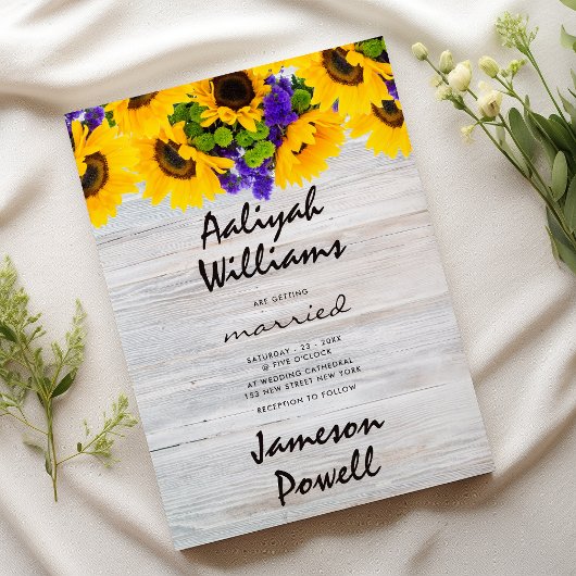 Invitation Pays rustique bois blanc jardin fleuri mariage