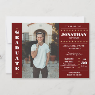 Invitation Pays Rustique Bourgogne Rouge Gold Photo Graduatio